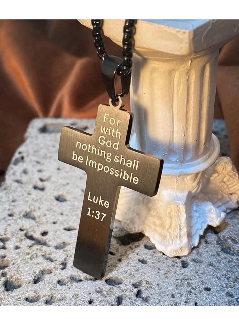 Stainless steel Cross Pendant Necklace with American Flag -Luke1:37 inscribed